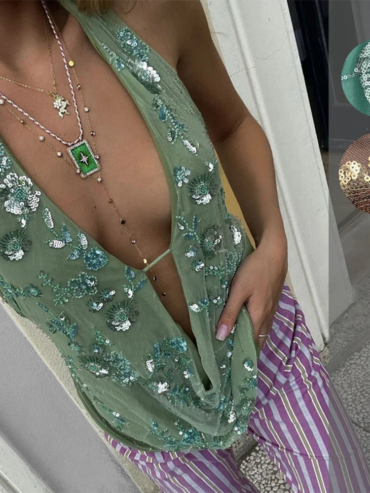 Amelie | Elegantes Pailletten-Top für Damen Neckholder