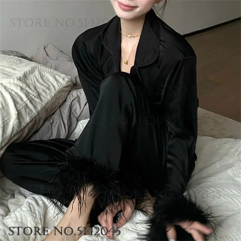 Amelie | Elegantes Satin-Pyjama-Set für Damen langarm 1