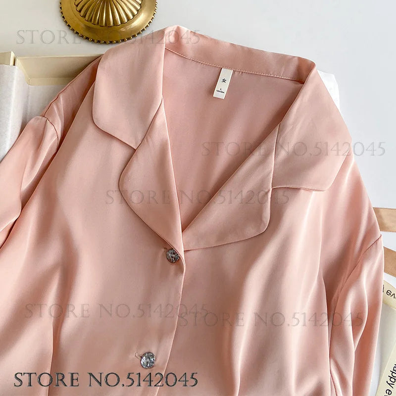 Amelie | Elegantes Satin-Pyjama-Set für Damen langarm 2