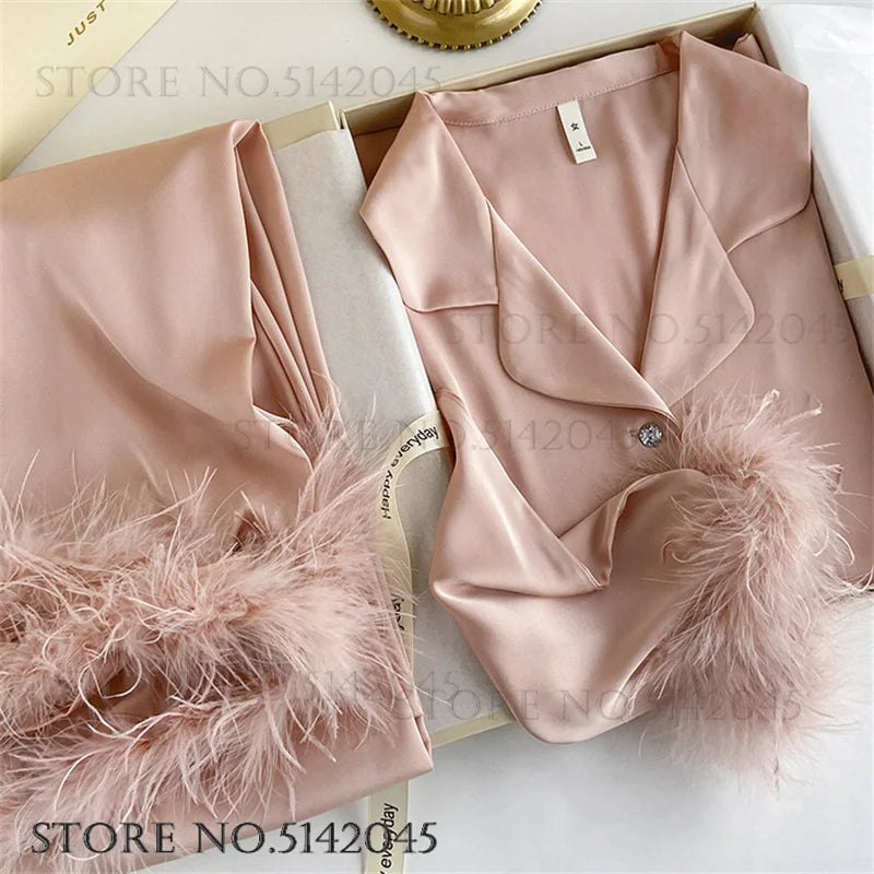 Amelie | Elegantes Satin-Pyjama-Set für Damen langarm 3