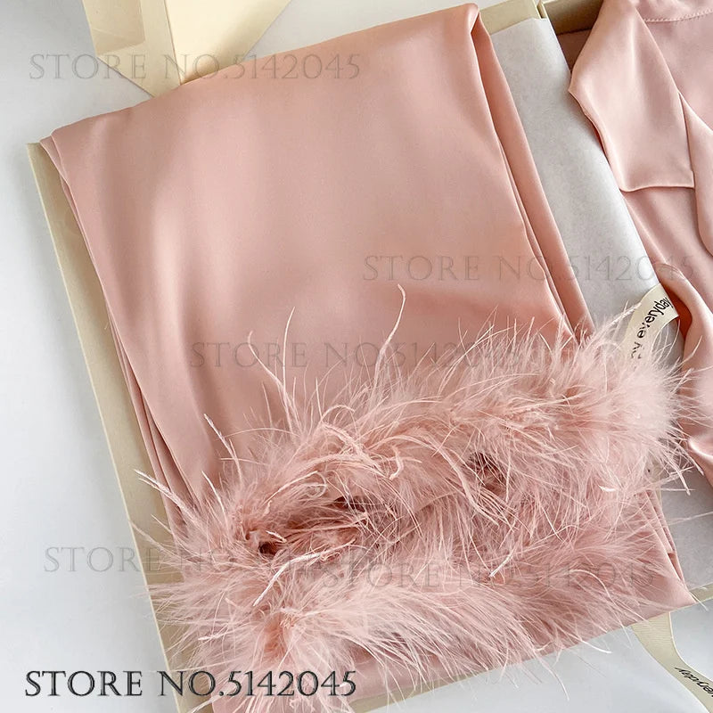 Amelie | Elegantes Satin-Pyjama-Set für Damen langarm 4