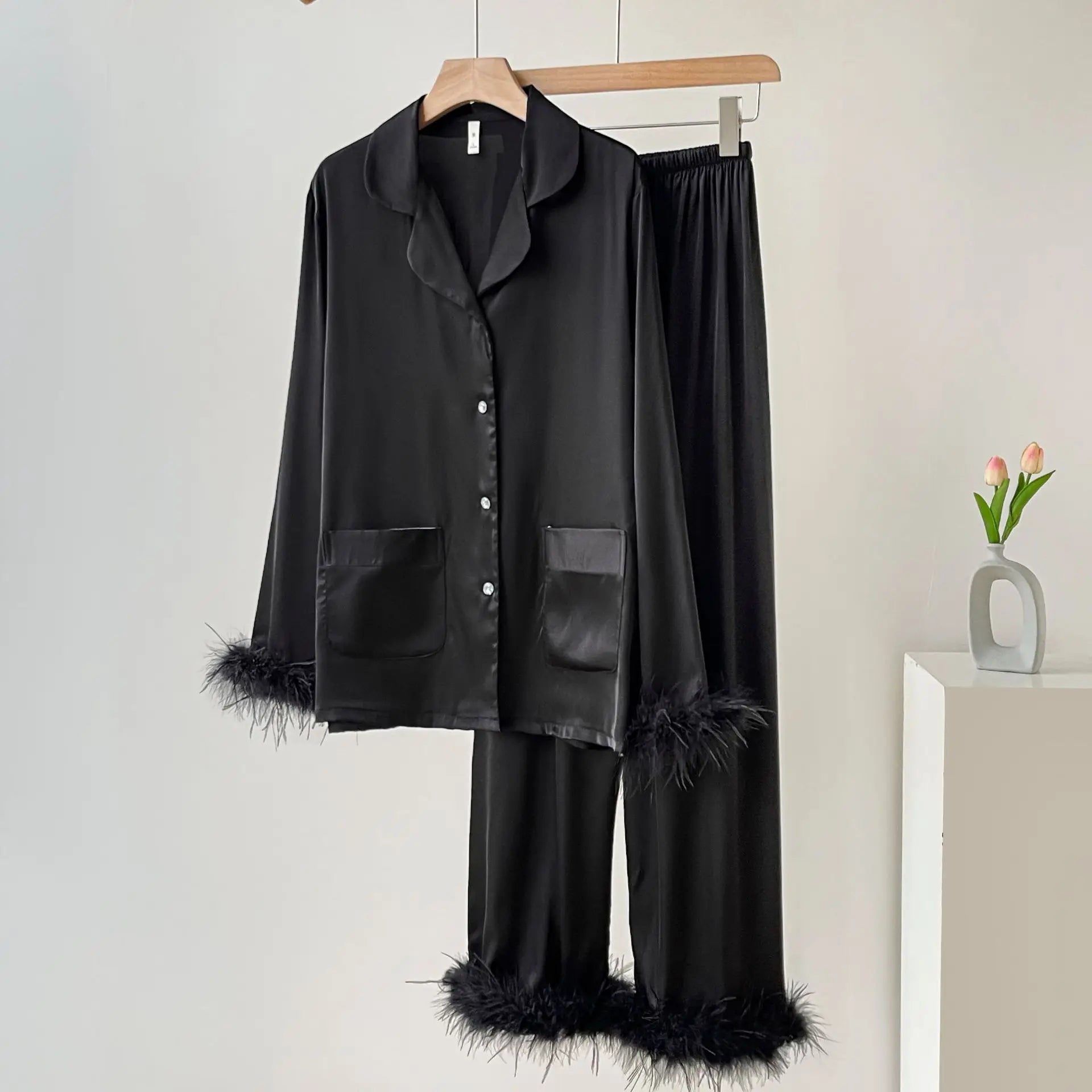 Amelie | Elegantes Satin-Pyjama-Set für Damen langarm 5