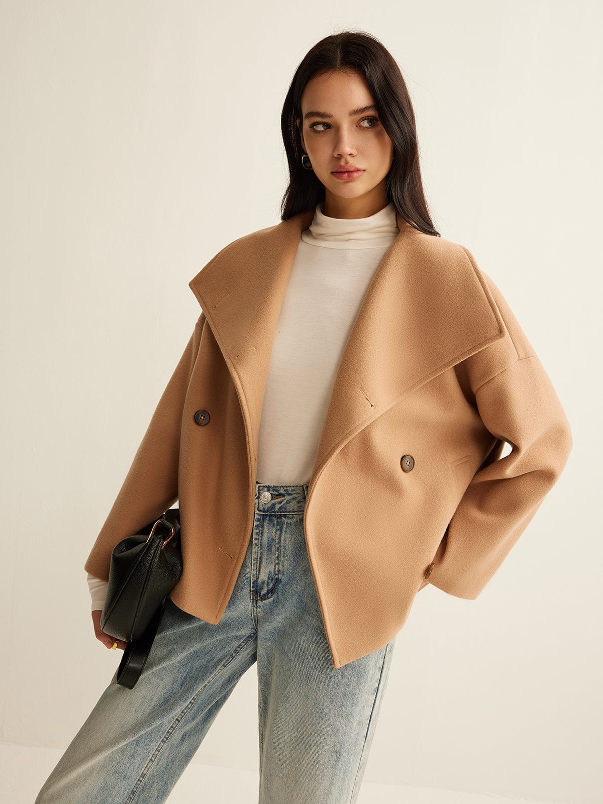 Camel | Eleganter Cropped Mantel für Damen Herbst